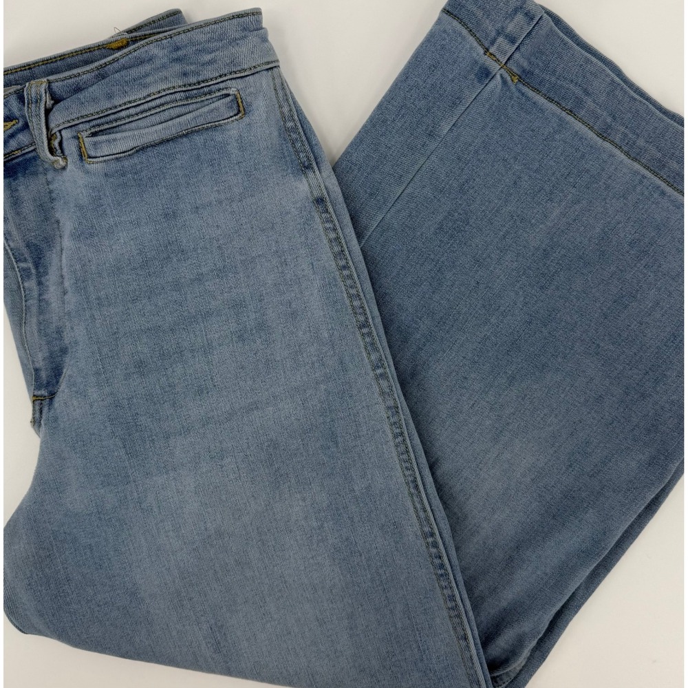 OAT New York Womens High Rise Wide Leg Cropped Jeans Light Wash Blue Size 8/29